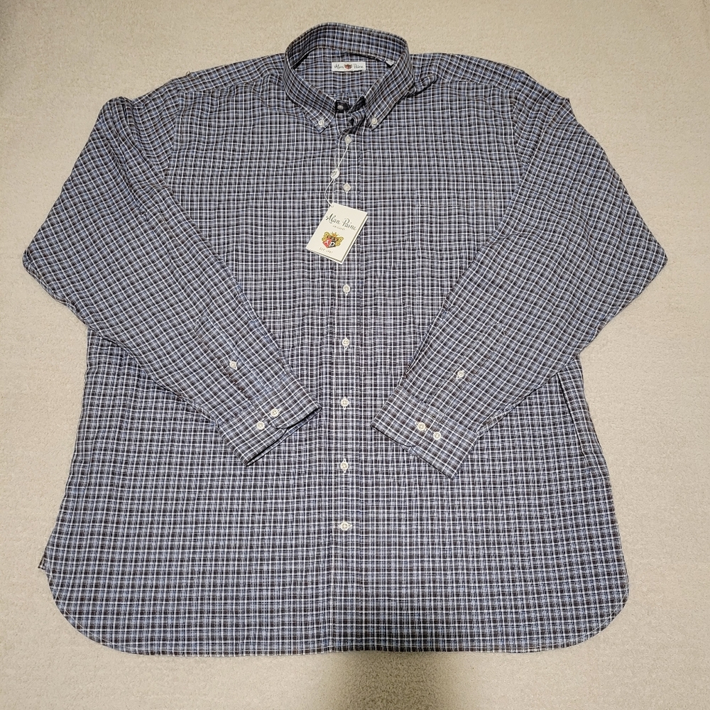 Alan Paine NWT Casual Button Down Shirt Size XXL Blue Plaid 100% Cotton